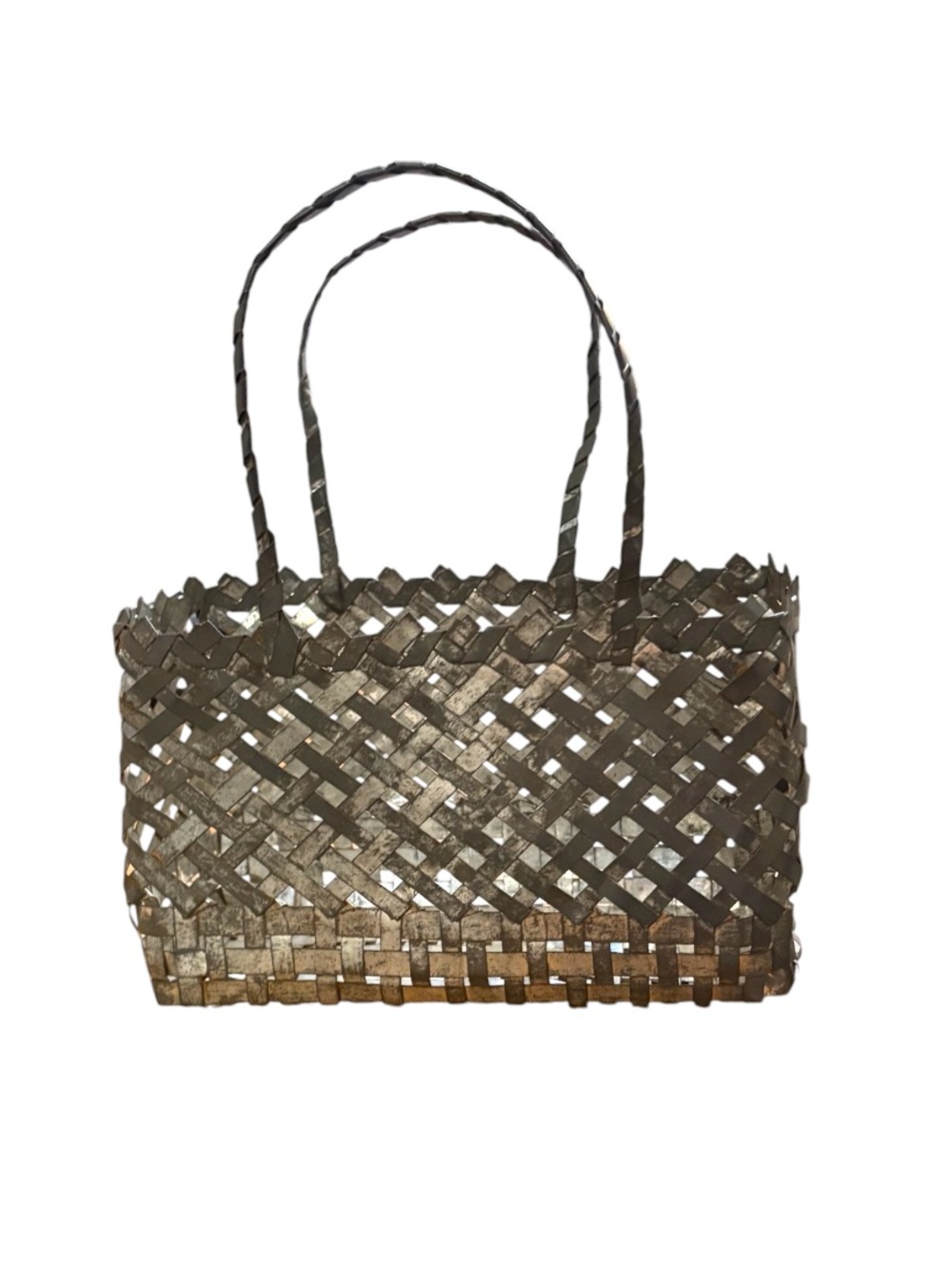 ANTIQUE➕19th Century Anniversary Gift • Tin Handwoven Basket